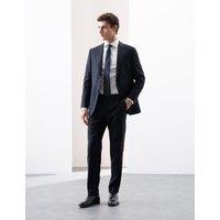 Autograph Tailored Fit Pure Wool Check Suit Trousers Dark Navy