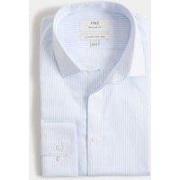 M&S Regular Fit Ultimate Non Iron Cotton Striped Shirt Light Blue