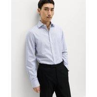 M&S Slim Fit Ultimate Non Iron Cotton Striped Shirt White/Navy