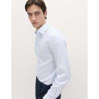 M&S Slim Fit Ultimate Non Iron Cotton Striped Shirt Light Blue