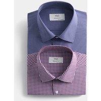 M&S 2 Pack Regular Fit Easy Iron Check Shirts Red Mix