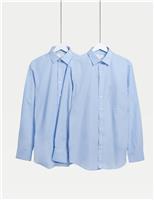 M&S 2 Pack Slim Fit Easy Iron Cotton Blend Shirts Mid Blue