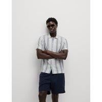 M&S Easy Iron Pure Cotton Striped Shirt Blue Mix