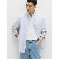 M&S Regular Fit Pure Cotton Striped Shirt Blue Mix