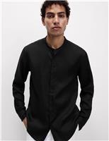 M&S Pure Linen Grandad Collar Shirt Black