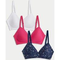 M&S 3pk Cotton Rich Non Wired T-Shirt Bras (A-E) Dark Teal