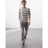 Pure Cotton Geometric Knitted Polo Shirt