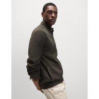 Cotton Rich Milano-Knit Funnel Neck Knitted Jacket