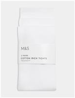 M&S 3 Pack Cotton Rich School Tights (2-16 Yrs) White