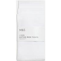 M&S 3 Pack Cotton Rich School Tights (2-16 Yrs) White