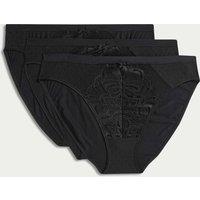 M&S 3pk Amelia Lace High Leg Knickers Black