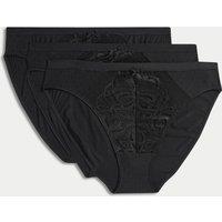 M&S 3pk Amelia Lace High Leg Knickers Black