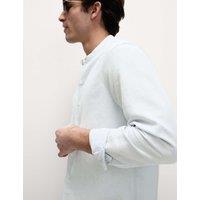 Cotton Linen Blend Grandad Collar Shirt