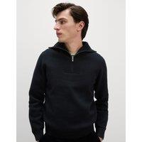 Cotton Blend Textured Half Zip Jumper