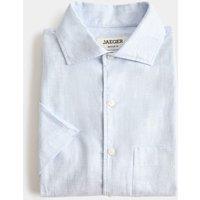 JAEGER Regular Fit Luxury Linen Cotton Short Sleeve Shirt Blue