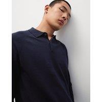 M&S Cotton Rich Knitted Polo Shirt Dark Navy