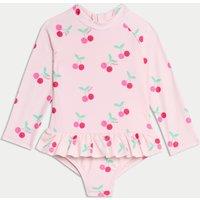 M&S Cherry Frill Long Sleeve Swimsuit (0-6 Yrs) Pink