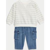 2pc Cotton Rich Striped Top & Jeans Outfit (0-8 Yrs)