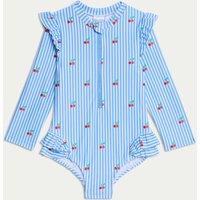 Cherry Stripe Frill Long Sleeve Swimsuit (0-3 Yrs)