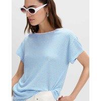M&S Linen Blend Striped T-Shirt Blue Mix