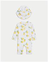 2pc Sunsafe Lemon Print Swimsuit & Hat Set (0-3 Yrs)