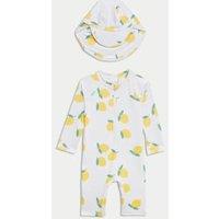 2pc Sunsafe Lemon Print Swimsuit & Hat Set (0-3 Yrs)