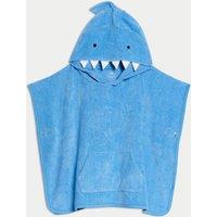 M&S Collection Boys Pure Cotton Shark Towelling Poncho (0-36 Mths) - 6-18M - Blue, Blue