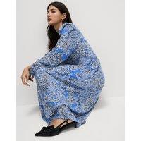 Printed V-Neck Midi Shirt Dress