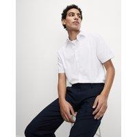M&S Slim Fit Easy Iron Cotton Blend Short Sleeve Shirt White