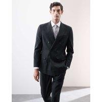 Autograph Tailored Fit Italian Performance Linen Blend Double Breasted Suit Jacket Black