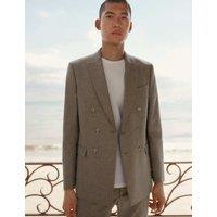 Tailored Fit Italian Performance Linen Blend Pinstripe Suit Jacket
