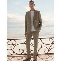 Tailored Fit Italian Performance Linen Blend Pinstripe Suit Trousers
