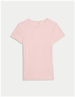 M&S Cotton Rich Ribbed Slim Fit T-Shirt Ice Blue