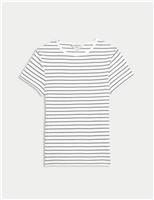M&S Cotton Rich Striped Ribbed T-Shirt White Mix