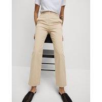 M&S Cotton Rich Straight Leg Ankle Grazer Trousers Buff