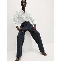 Cotton Blend Denim Look Wide Leg Trouser
