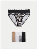 5pk Cotton Rich Printed High Leg Knickers