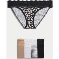 5pk Cotton Blend Printed Bikini Knickers