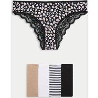 5pk Cotton Rich Printed Brazilian Knickers