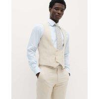 M&S Tailored Fit Double Breasted Waistcoat with Linen Stone