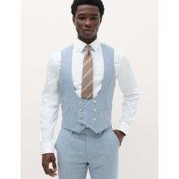 M&S Tailored Fit Double Breasted Waistcoat with Linen Chambray