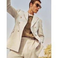 Tailored Fit Italian Performance Linen Blend Double Breasted Suit Jacket