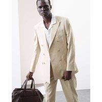 Tailored Fit Italian Performance Linen Blend Double Breasted Suit Jacket
