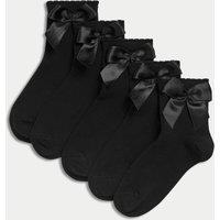 M&S 5 Pack Cotton Rich Ankle Bow Socks (6 Small-7 Large) Black