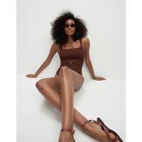 M&S Textured Square Neck Swimsuit Conker