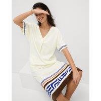 Linen Rich Printed V-Neck Midi Shift Dress