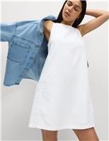 Linen Rich Round Neck Mini Shift Dress