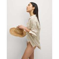 M&S Pure Linen Collared Oversized Girlfriend Style Shirt Natural Beige