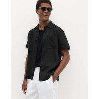 M&S Pure Linen Short Sleeve Shirt Black