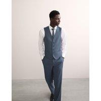 Jaeger Men's Italian Pure Wool Sharkskin Waistcoat - 36REG - Dark Airforce, Dark Airforce